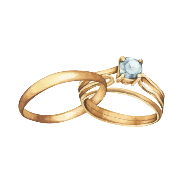 Watercolor illustration of two interlocking wedding rings