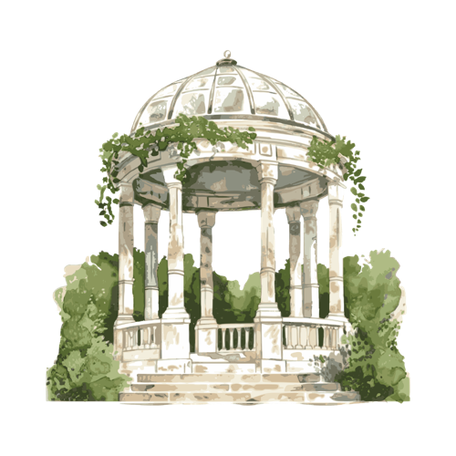 Watercolor illustration of a domed garden gazebo